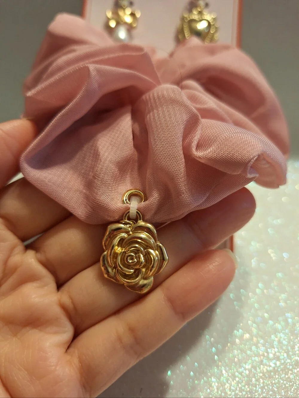 Pink Hair Scrunchie With Interchangable Charms New